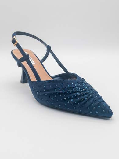 Décolleté slingback blu con strass e tacco a clessidra