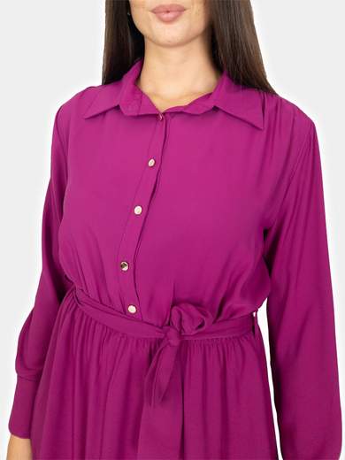 Bucle Vestito Corto A Camicia Fondo Con Balze Donna Manica Lunga