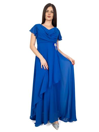 Abito lungo cerimonia in chiffon con scollo a V Stile Impero