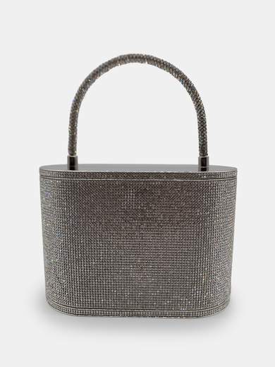 Silver Evening Clutch Bag Covered in Rhinestones with Detachable Chain