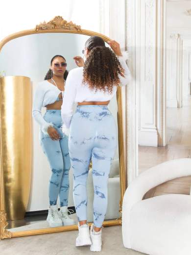 Leggings Sexy in Batik a Vita Alta con Cucitura Arricciata