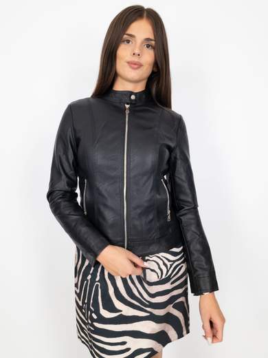 Giacca Ecopelle Donna Corta Con Zip E Manica Lunga