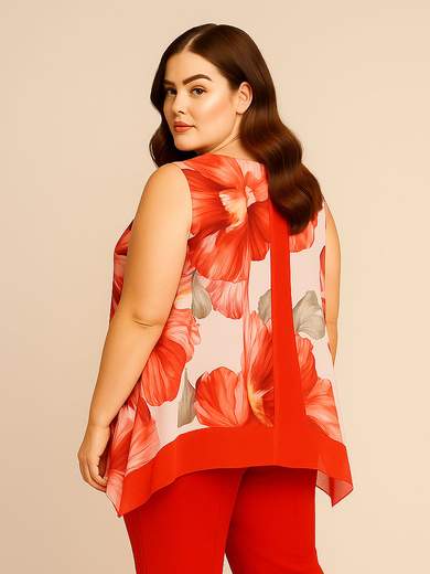 Curvy Girl Blusa curvy smanicata a fantasia floreale con taglio asimmetrico T5353T5F