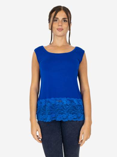 STRABELLO Canotta Donna Spalla Larga con Bordo in Pizzo Oversize CAN-06