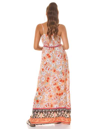Long Summer Dress Boho Style in Viscose with V-Neck and Adjustable Straps