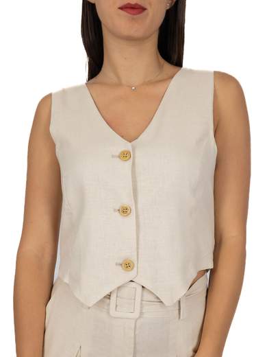 Gilet Donna Smanicato Estivo In Misto Lino E Viscosa Corto