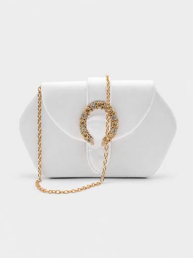 Elegant White Evening Handbag with Jewel Buckle