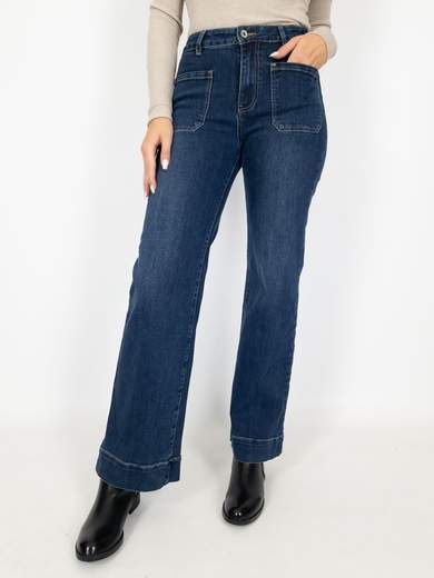 3D Denim Jeans Donna A Gamba Larga E Vita Alta Elasticizzati E Lunghi