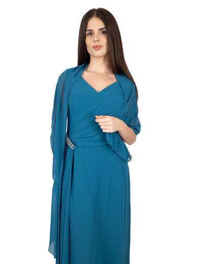 Abito lungo da cerimonia stile impero elegante con stola inclusa
