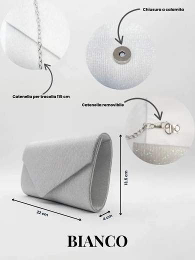 JESSICA Pochette da Cerimonia Bianca con Catenella A-2475-BIANCO