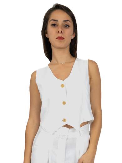 Bucle Gilet Donna Smanicato Estivo In Misto Lino E Viscosa Corto