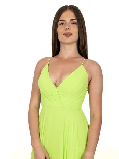 Abito lungo cerimonia elegante stile impero con scollo a V
