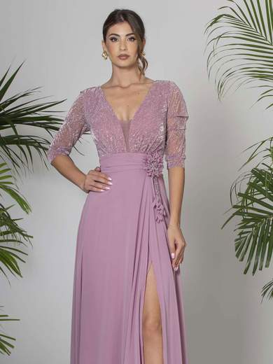 JEAN CRYÒ Abito lungo da cerimonia con corpetto scintillante e spacco elegante 35319