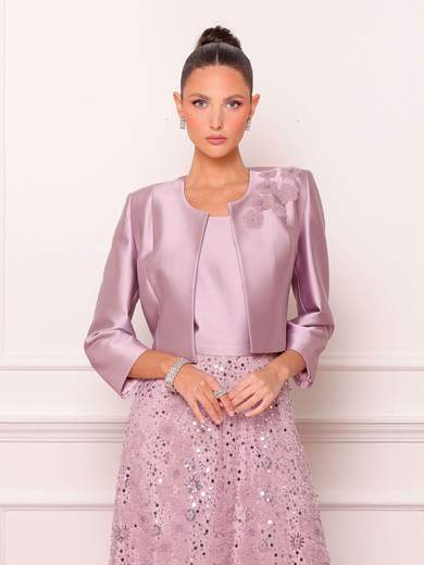 BIANCA BRANDI Completo da Cerimonia Longuette con Giacca in Raso e Dettagli Floreali 29363