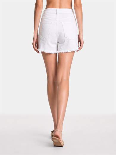 Stretch Denim Shorts with Fringed Hem