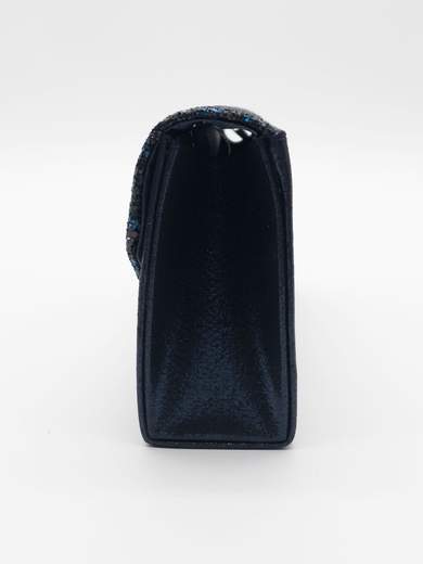 Pochette da cerimonia blu in raso con glitter e tracolla