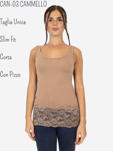 Canotta Donna Slim Fit con Pizzo in Fondo – Modello Corto Elasticizzato