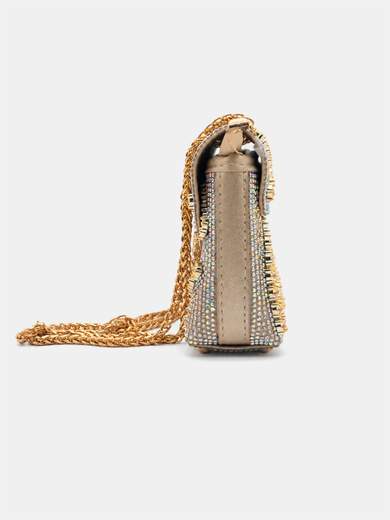 Borsetta a Gioiello Oro con Tracolla a Catena ed Eleganti Strass