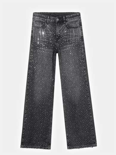 Jeans neri con brillantini a gamba larga - Miss Bonbon Premium