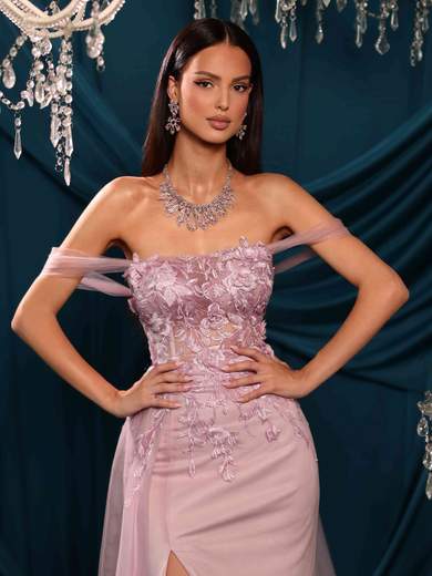 Mermaid Evening Gown with Tulle Skirt and Lace Bodice