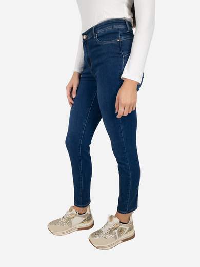 Jeans dritti capri a vita alta blu denim Emanuela Costa