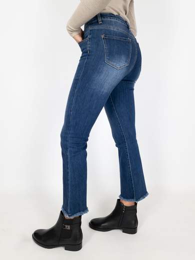 Fringed Cropped Flare Stretch Jeans 3D-1356