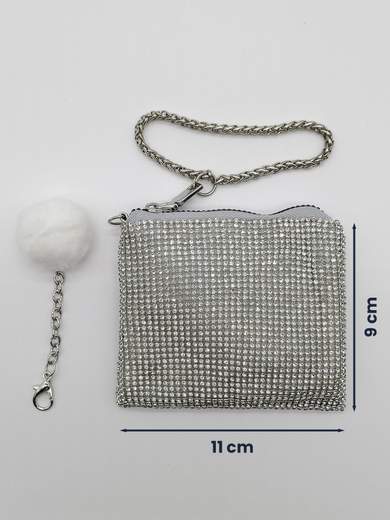 Silver Mini Pochette with Rhinestones Coin Purse and Document Holder V6064-argento
