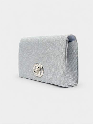 Pochette glitter argento con tracolla staccabile