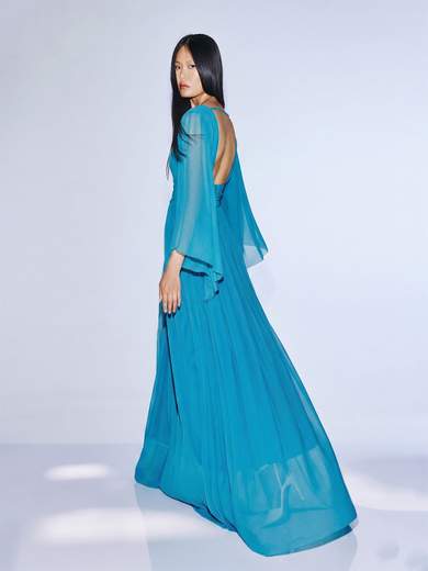 TWINS Abito Lungo da Cerimonia con Maniche a Campana e Scollo Profondo t4927