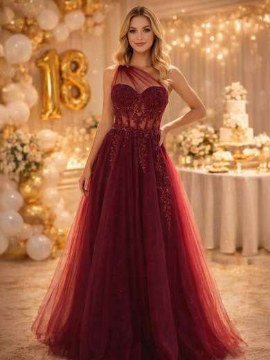 STRABELLO CERIMONIA Abito Lungo Principessa Monospalla 18esimo in Tulle Glitterato e Pizzo F094F