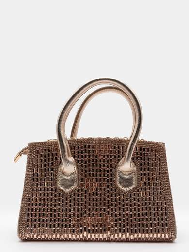 Champagne Evening Bag with Rhinestones and Chain Shoulder Strap