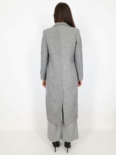 CARMEN Cappotto doppiopetto lungo in lana grigio a spina di pesce 318-7356