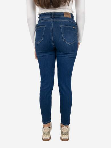 Jeans dritti capri a vita alta blu denim Emanuela Costa