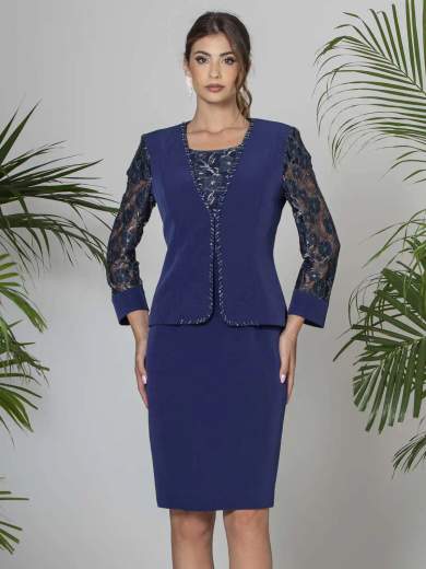 JEAN CRYÒ Abito a tubino da cerimonia con giacca in pizzo e lurex 35289