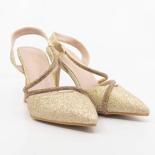 Decolletè glitterate oro da donna per cerimonia tacco alto