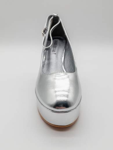 Silver platform pumps with wide heel