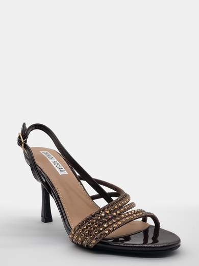 Brown Jewel Sandals with 10 cm Hourglass Heel and Rhinestones