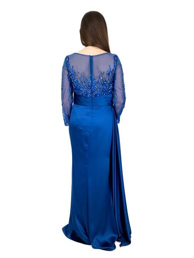 Vestito Cerimonia Elegante Lungo in raso con Paillettes e Spacco