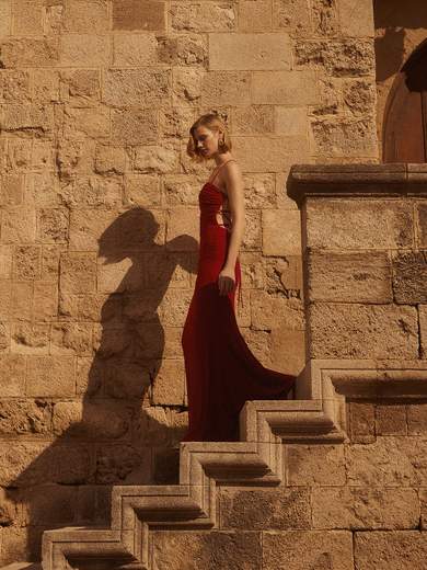 Abito a Sirena da Cerimonia con Schiena Intrecciata e Stola A4786