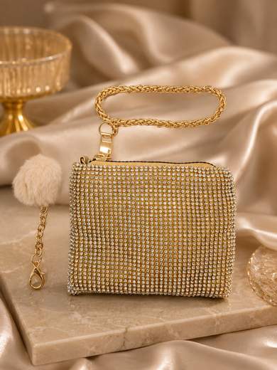 MICHELLE MOON Mini Pochette Oro con Strass Porta Monete e Documenti V6064-oro