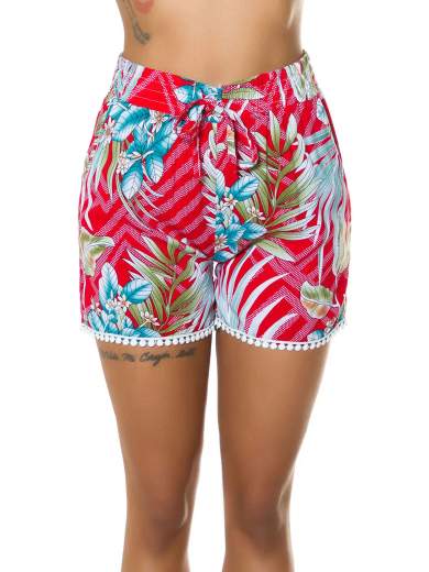 Shorts alla moda a vita alta con stampa tropicale
