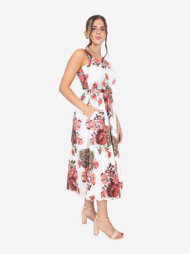 Kesy Abito svasato donna fantasia floreale con cintura Made in Italy FH_12544