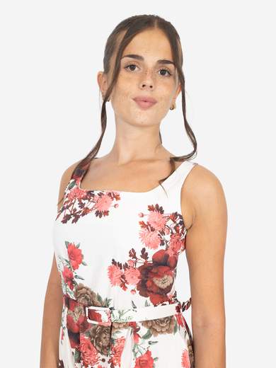 Flared Floral Dress with Belt Made in Italy