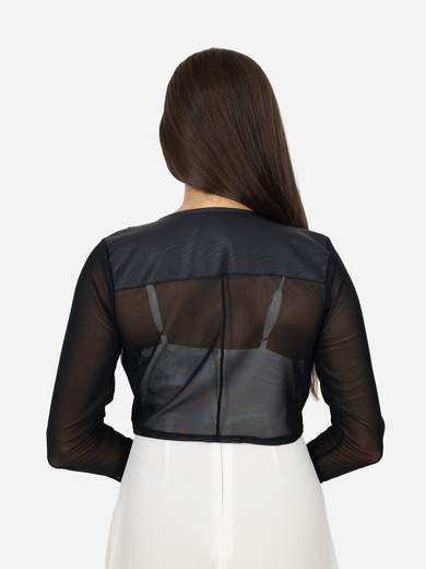 Women’s Open Shrug in Stretch Tulle and Faux Leather