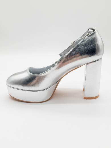 Silver platform pumps with wide heel