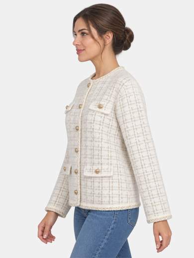 Women's Button-Front Cardigan with Pockets and Lurex Details