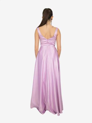 Abito lungo da cerimonia in raso con tasche e stola