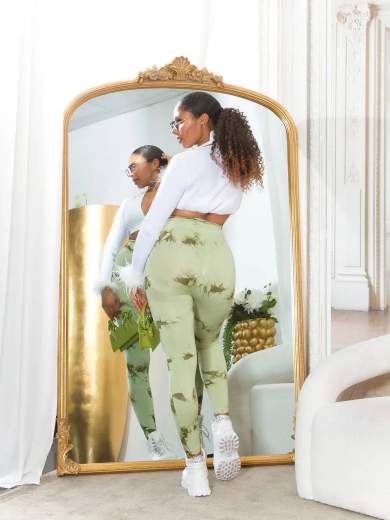 Leggings Sexy in Batik a Vita Alta con Cucitura Arricciata