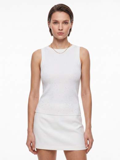 Glittery Tank Top with Boat Neck and Stretch Fabric