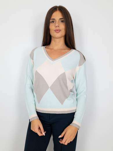 Intreccio Maglia Pullover Donna Invernale A Rombi Con Lo Scollo A V